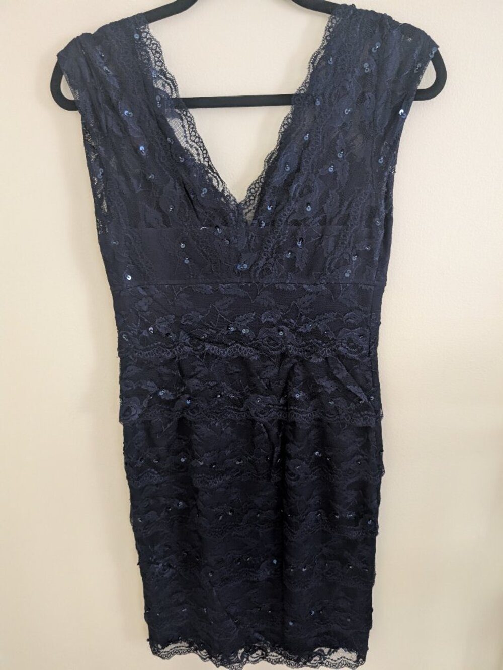 JS Collections Sequin/Lace Navy Cocktail Dress